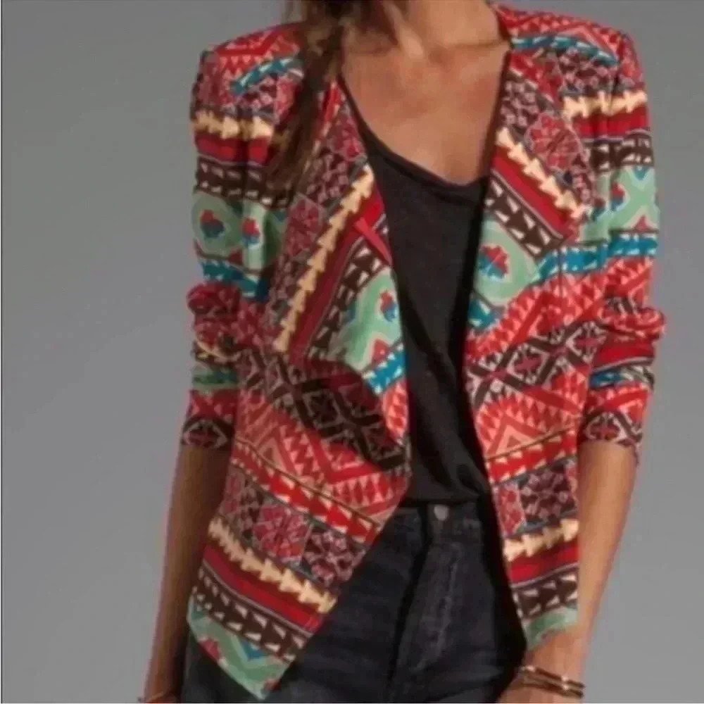 BCBGMAXAZARIA Colorful Ash Moto Zip Aztec Tribal Jacket Sz M
